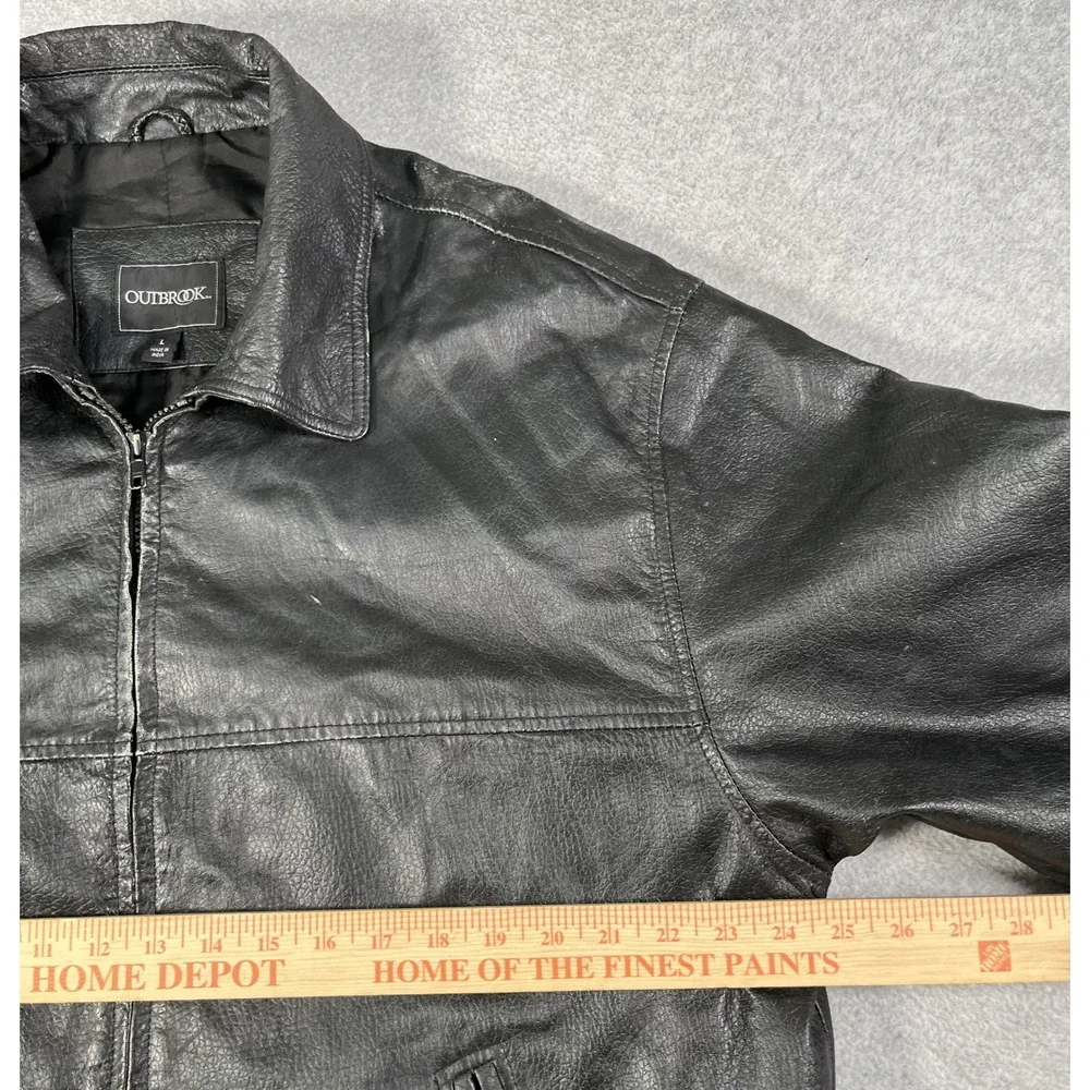Vintage Biker Jacket Outbrook Mens Large Black Genuine Leather